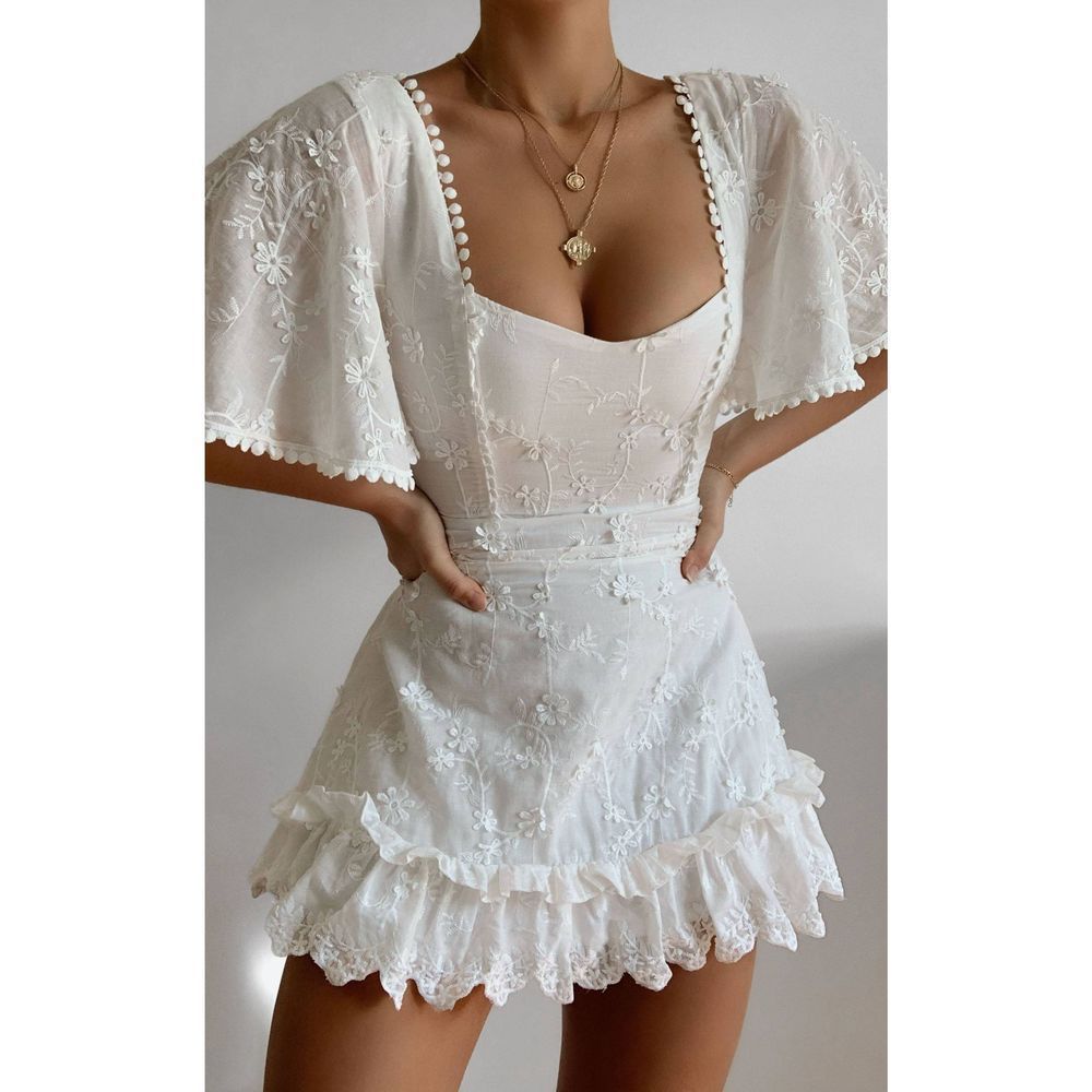 Showpo White Embroidered Mini Dress